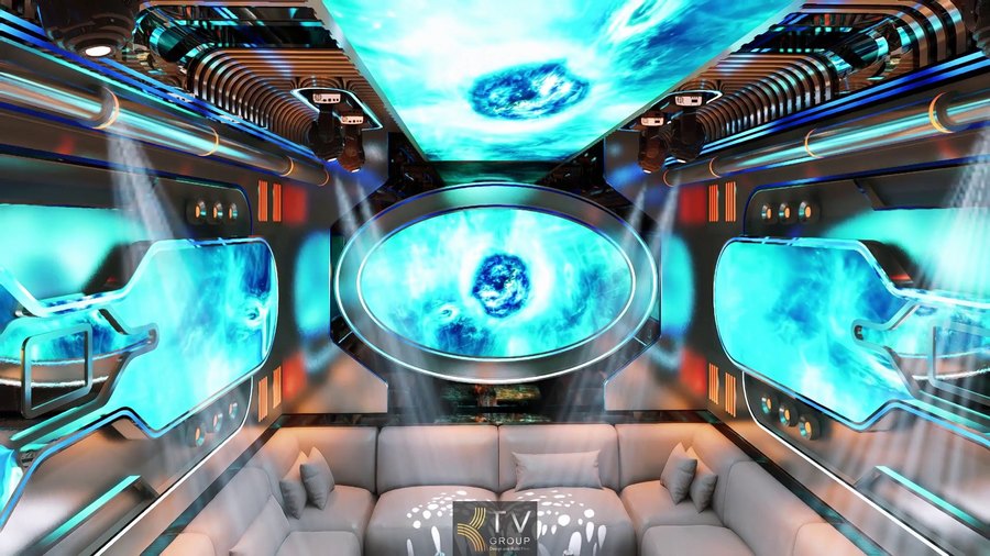 Thiết kế nội thất hiện đại với màn hình LED toàn phòng mang lại trải nghiệm giải trí đẳng cấp. 2