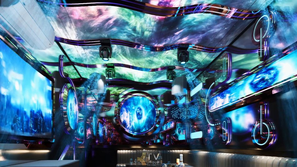 Thiết kế phòng karaoke phong cách LED Hiện Đại, bùng nổ ánh sáng công nghệ cao – hiệu ứng chuyển động sống động mang lại không gian giải trí đỉnh cao, đậm chất tương lai.