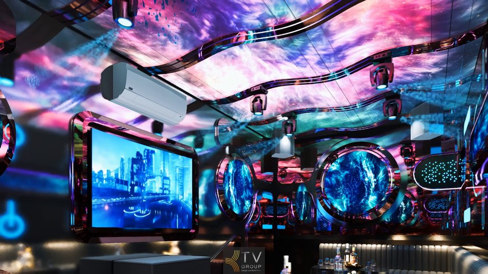 Thiết kế phòng karaoke phong cách LED hiện đại sang trọng, hiệu ứng ánh sáng đa sắc – KTV GROUP.