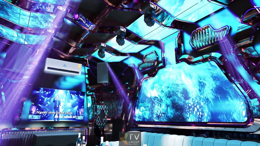 Thiết kế thi công phòng karaoke chuẩn VIP hiện đại với hệ thống ánh sáng LED và màn hình lớn – KTV GROUP