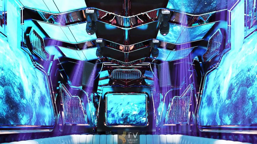 Không gian karaoke chuẩn VIP với ánh sáng LED hiệu ứng vũ trụ và hệ thống âm thanh cao cấp, mang đến trải nghiệm giải trí bùng nổ và tăng mạnh giá trị kinh doanh.