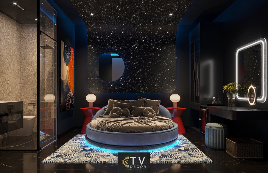 Thiết kế phòng khách sạn hiện đại sang trọng với ánh sáng ấm áp