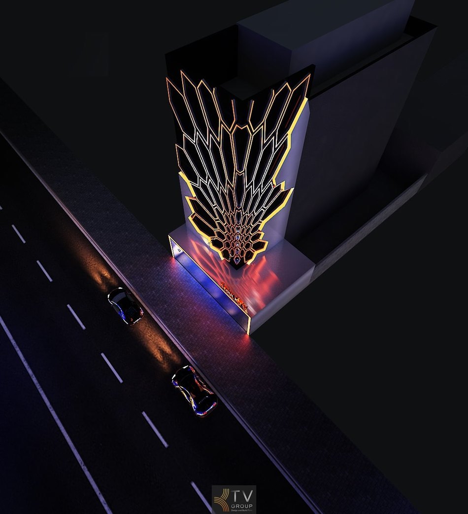 Thiết kế mặt tiền karaoke phong cách LED Cánh Thiên Thần – kiến trúc ánh sáng nổi bật, hiện đại và ấn tượng do KTV Group thực hiện.