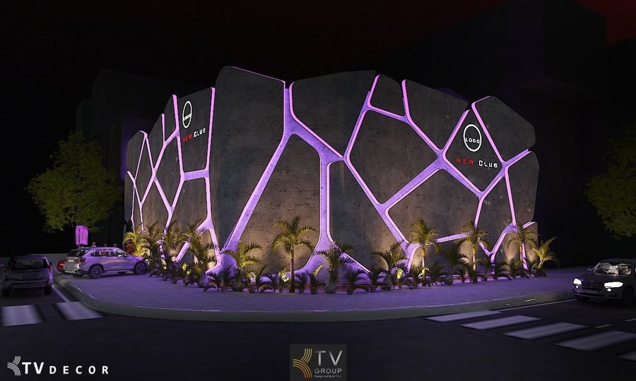 Kiến trúc ngoại thất hiện đại, mạnh mẽ, tạo nên hình ảnh một Lounge Bar thời thượng và khác biệt. 