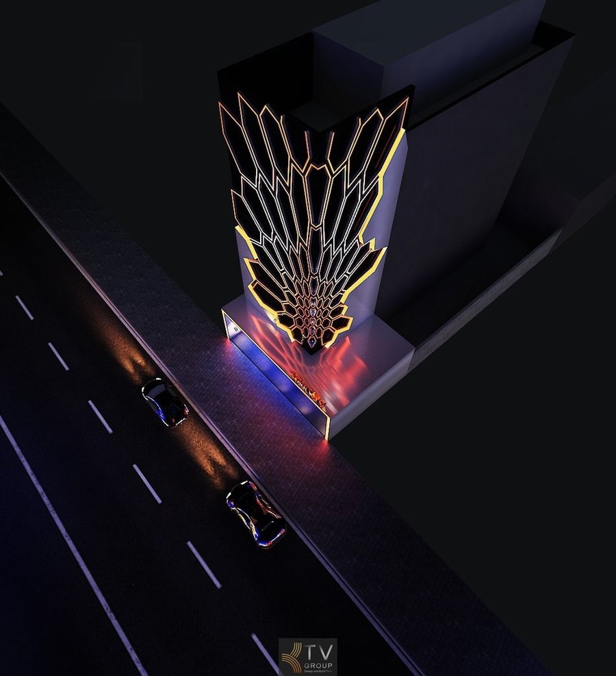 Ánh sáng LED viền chạy theo từng đường nét hình học giúp công trình karaoke trở thành tâm điểm của tuyến đường, hiện đại và thu hút khách.