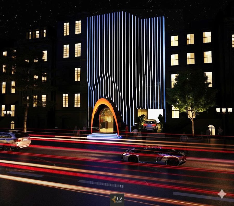 Thiết kế ngoại thất mặt tiền KTV Karaoke – Bản giao hưởng ánh sáng về đêm đầy cuốn hút