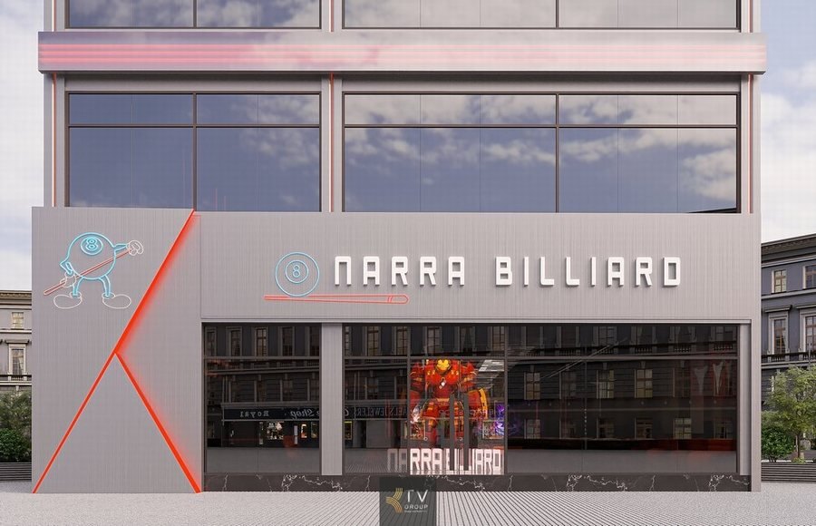 Bảng hiệu chữ nổi kết hợp cửa kính trong suốt giúp không gian sôi động bên trong được nhìn thấy rõ, tăng sức hút cho mô hình giải trí – thể thao.