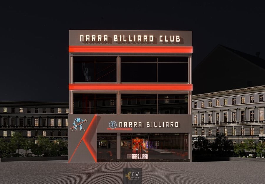 Thiết kế ngoại thất mặt tiền Club Bida Billiards – Nổi bật với ánh sáng định danh và phong cách hiện đại