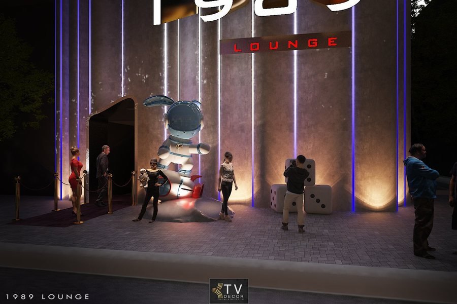 thiết kế mặt tiền lounge bar, thiết kế bar club hiện đại, thiết kế ngoại thất lounge 1989, mặt tiền bar đẳng cấp, decor bar lounge ban đêm