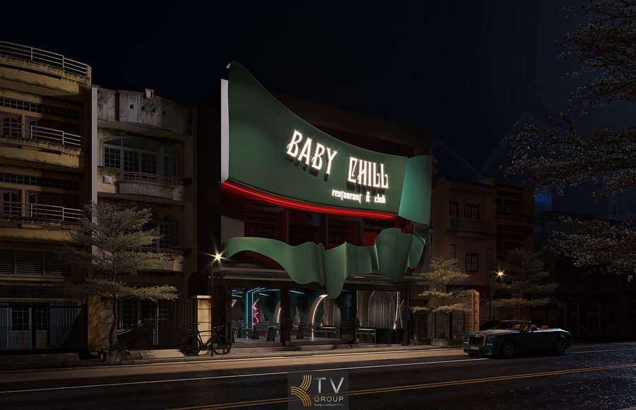 Không gian garden mở kết hợp ánh sáng neon tạo nên vẻ đẹp hiện đại và đầy sức hút. 