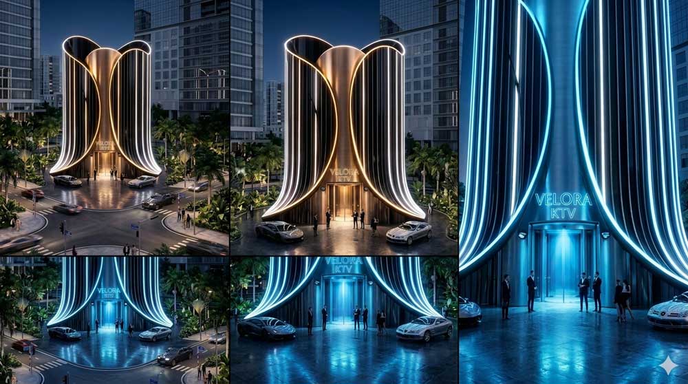 thiet ke mat tien karaoke ktv luxury uon cong led doi mau an tuong kien truc hien dai cao cap thu hut khach 