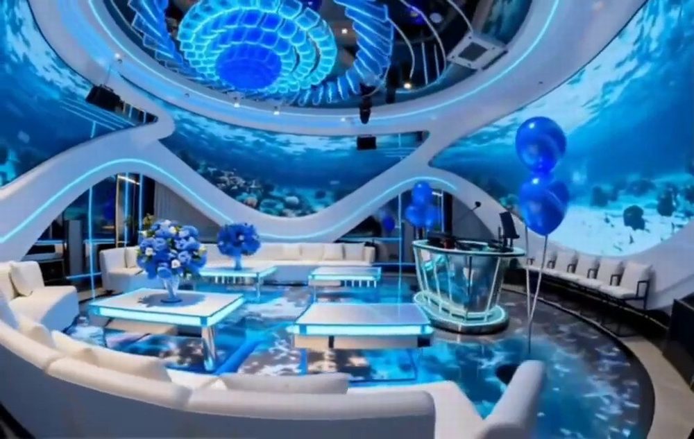 Mẫu phòng karaoke cao cấp với hiệu ứng ánh sáng xanh