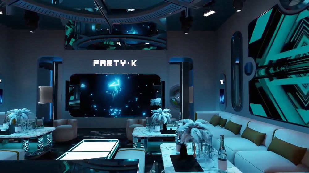 Không gian thiết kế karaoke Luxury China với trần LED 3D, màn hình kỹ thuật số và nội thất cao cấp chuẩn xu hướng mới. 