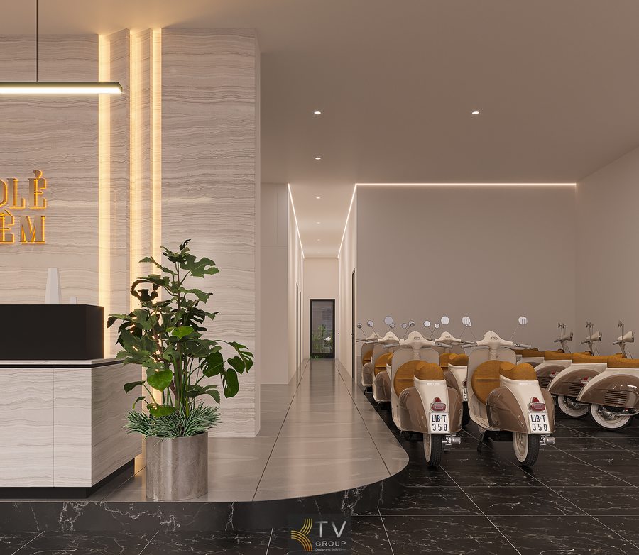 Thiết kế sảnh lễ tân khách sạn với tông màu trung tính, ánh sáng ấm và nội thất gọn gàng tạo ấn tượng tinh tế Quầy lễ tân khách sạn phong cách Modern Luxury với vật liệu cao cấp và ánh sáng gián tiếp tạo chiều sâu không gian