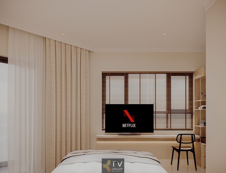 phòng khách sạn hiện đại với cửa sổ lớn giúp đón ánh sáng tự nhiên và tạo không gian thoáng đãng nội thất phòng khách sạn gỗ sáng kết hợp ánh sáng ấm áp tạo cảm giác ấm cúng và dễ chịu 