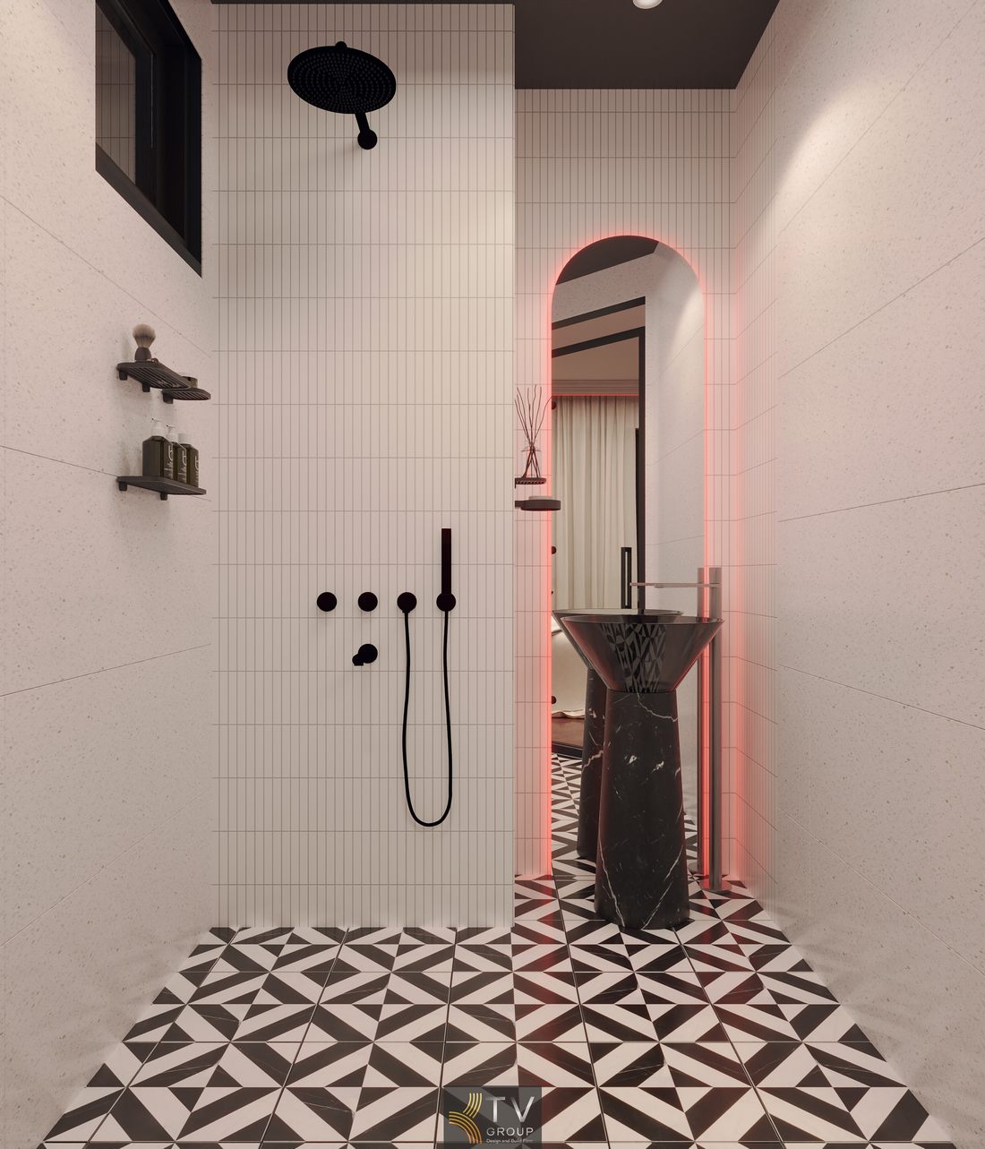 Phòng khách sạn lãng mạn với giường lớn trung tâm, rèm hai lớp và ánh sáng LED hắt trần giúp không gian thêm phần cuốn hút 