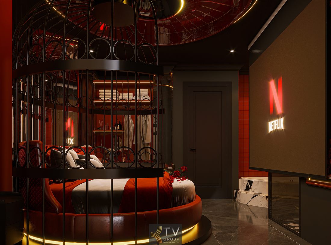 phòng khách sạn cao cấp với concept ánh sáng nghệ thuật và bố cục độc đáo mang lại trải nghiệm mới lạ và dễ dàng thu hút khách thiết kế phòng khách sạn hiện đại kết hợp ánh sáng LED và vật liệu kim loại tạo hiệu ứng không gian mạnh mẽ và đầy cá tính riêng