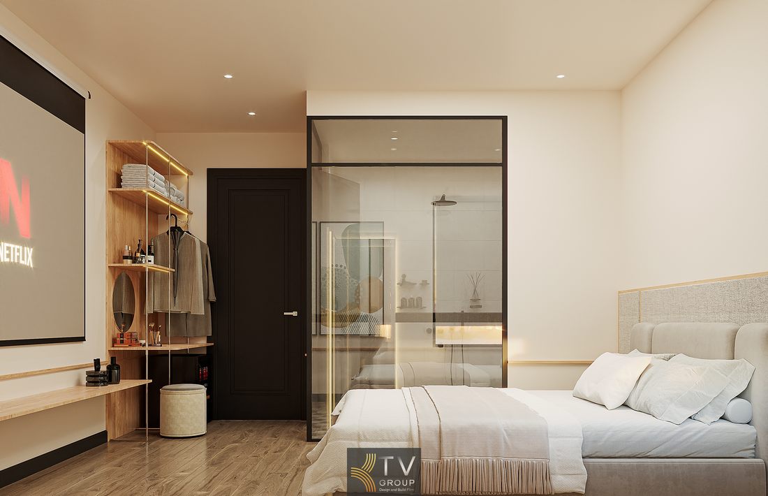 Thi công phòng khách sạn hiện đại với sự kết hợp giữa màu sắc nhẹ nhàng, vật liệu cao cấp và ánh sáng hài hòa Góc nhìn phòng khách sạn đẹp với thiết kế tinh tế, nội thất tiện nghi và không gian thư giãn mang phong cách tối giản hiện đại 