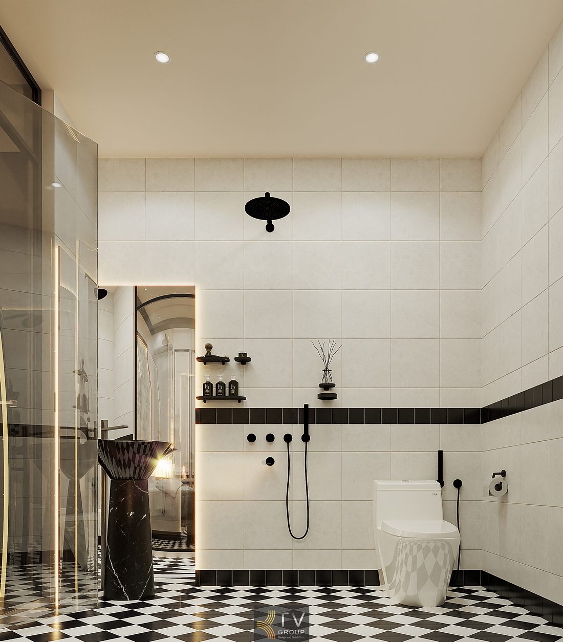 Không gian khách sạn hiện đại với màn hình giải trí lớn, ghế thư giãn, bố trí hợp lý nâng cao trải nghiệm lưu trú 