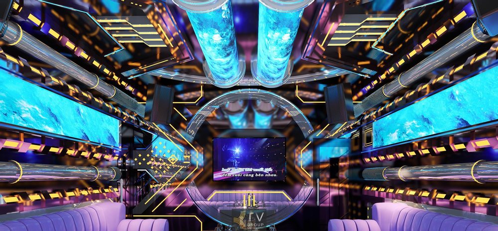 Mẫu phòng karaoke VIP phong cách vũ trụ LED 5D công nghệ cao chuẩn kinh doanh 