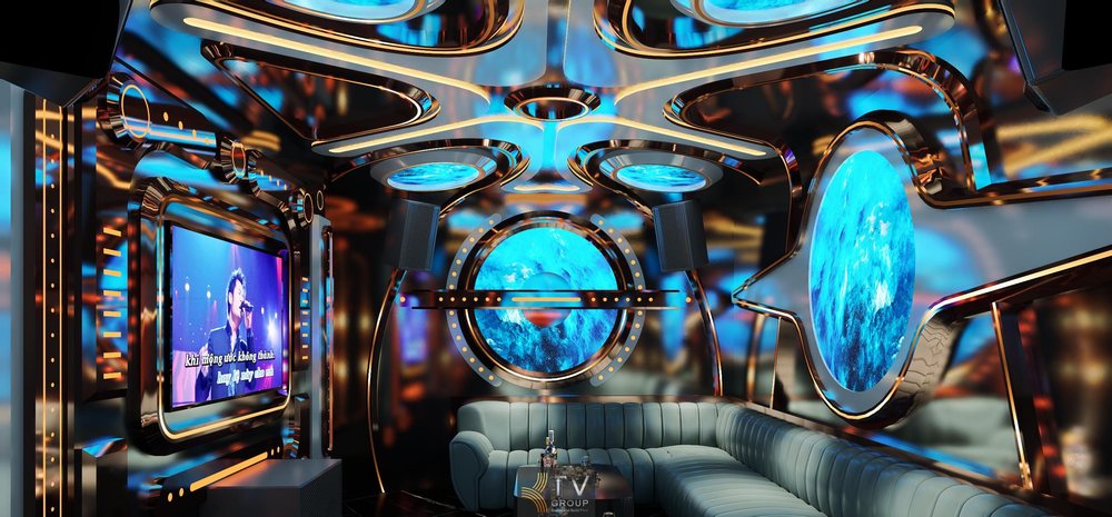 Mẫu phòng karaoke VIP phong cách Vũ Trụ Galaxy Space với trần LED ngân hà, ánh sáng công nghệ cao, không gian sang trọng, tạo trải nghiệm giải trí ấn tượng, thu hút khách. 