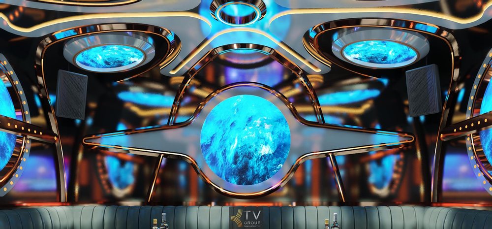 Phòng karaoke VIP Galaxy Space nổi bật với trung tâm hành tinh LED, ánh sáng đa lớp, thiết kế tương lai sang trọng, tạo trải nghiệm giải trí cao cấp, thu hút khách ngay từ cái nhìn đầu tiên. 