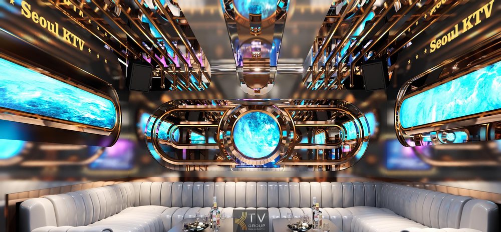 Phòng karaoke VIP phong cách Galaxy Space Luxury với LED 5D vũ trụ, thiết kế đối xứng hiện đại, không gian sang trọng, trải nghiệm giải trí cao cấp, chuẩn kinh doanh KTV. 