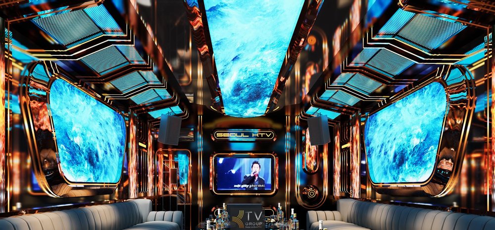 Mẫu phòng karaoke VIP phong cách Vũ Trụ LED 5D Luxury, thiết kế thi công KTV cao cấp, không gian sang trọng, ánh sáng hiện đại, tối ưu kinh doanh. 