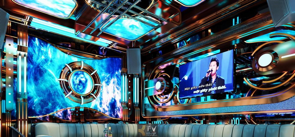 Không gian phòng karaoke VIP Vũ Trụ LED 5D gây ấn tượng với mảng tường LED hiệu ứng ngân hà, sân khấu trung tâm hiện đại, trần ánh sáng đa lớp và hệ vật liệu ánh kim cao cấp, tạo trải nghiệm giải trí bùng nổ, sang trọng, phù hợp mô hình KTV kinh doanh hút khách. 