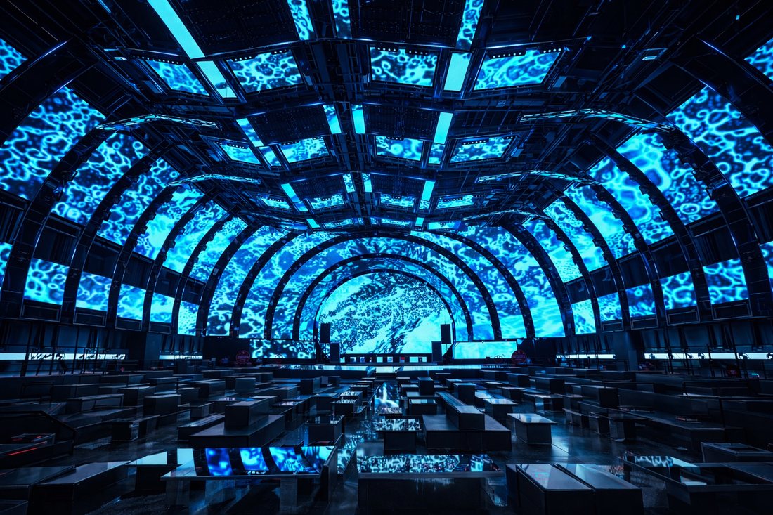 Thiết kế thi công Bar EDM trọn gói, tối ưu sân khấu LED vòm, âm thanh ánh sáng hiện đại, bố trí không gian chuyên nghiệp, hỗ trợ xây dựng và setup vận hành đồng bộ.