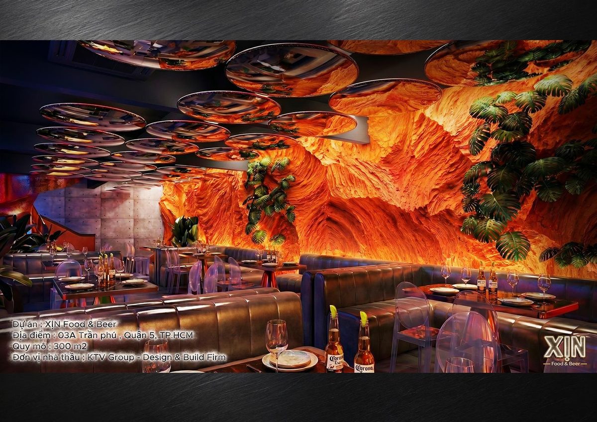 Thiết kế thi công nhà hàng kết hợp mô hình Nightlife hiện đại và chuyên nghiệp tại TP.HCM Giải pháp thiết kế nhà hàng Beer Garden Bar Lounge trọn gói A-Z tại TP.HCM