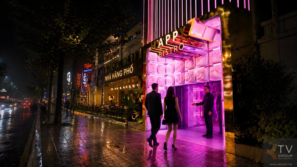 Thiết kế facade karaoke sử dụng LED hiện đại, phong cách mới 2026, giúp tăng trải nghiệm khách hàng và tối ưu hiệu quả kinh doanh. 