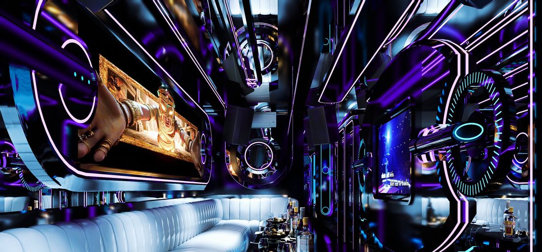 Ảnh 13: Hình ảnh dự án thiết kế thi công Karaoke HKTV 15 phòng tại Quận 5 TPHCM, tập trung thể hiện định hướng nội thất giải trí hiện đại và giải pháp bố trí không gian phù hợp hoạt động kinh doanh. Hệ thống ánh sáng, vật liệu trang trí và các khu vực chức năng được định hướng đồng bộ nhằm nâng cao tính thẩm mỹ, tạo trải nghiệm thoải mái và xây dựng hình ảnh thương hiệu karaoke chuyên nghiệp.