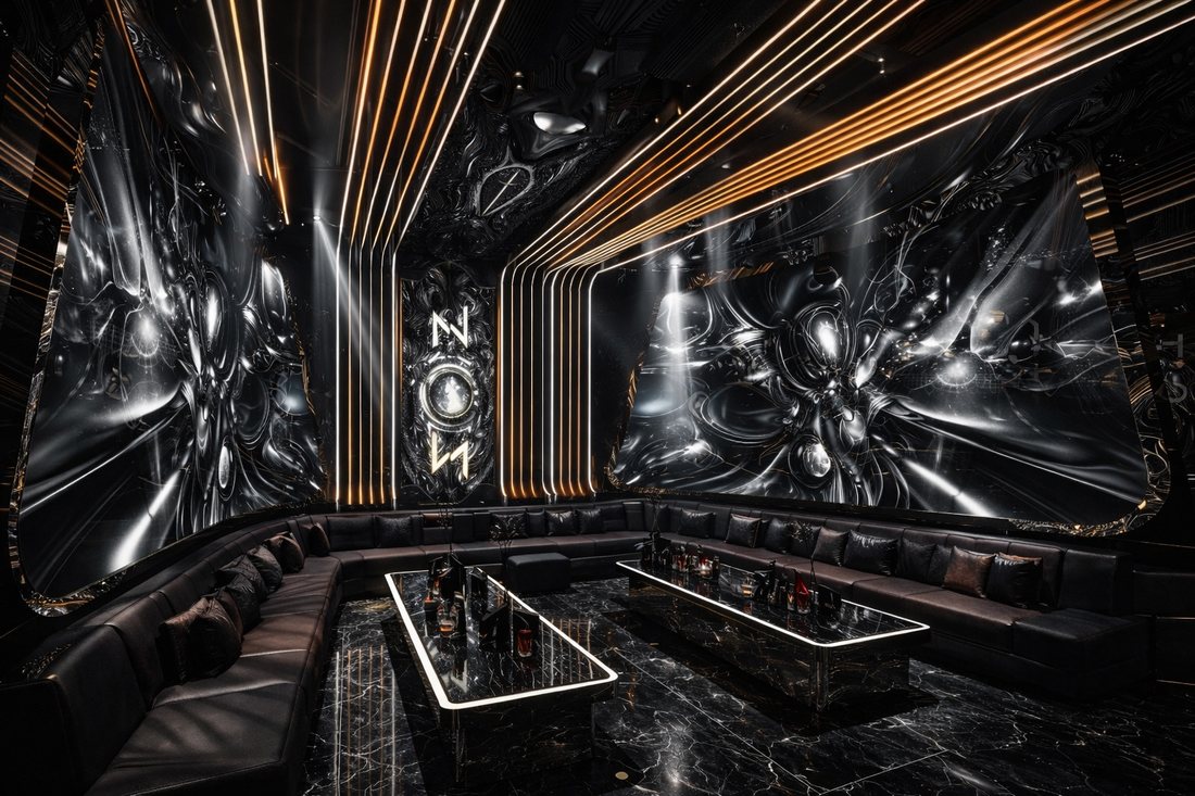 Không gian thiết kế karaoke KTV mang phong cách hiện đại – sang trọng, sử dụng vật liệu cao cấp kết hợp hệ LED nghệ thuật tạo hiệu ứng thị giác mạnh mẽ 