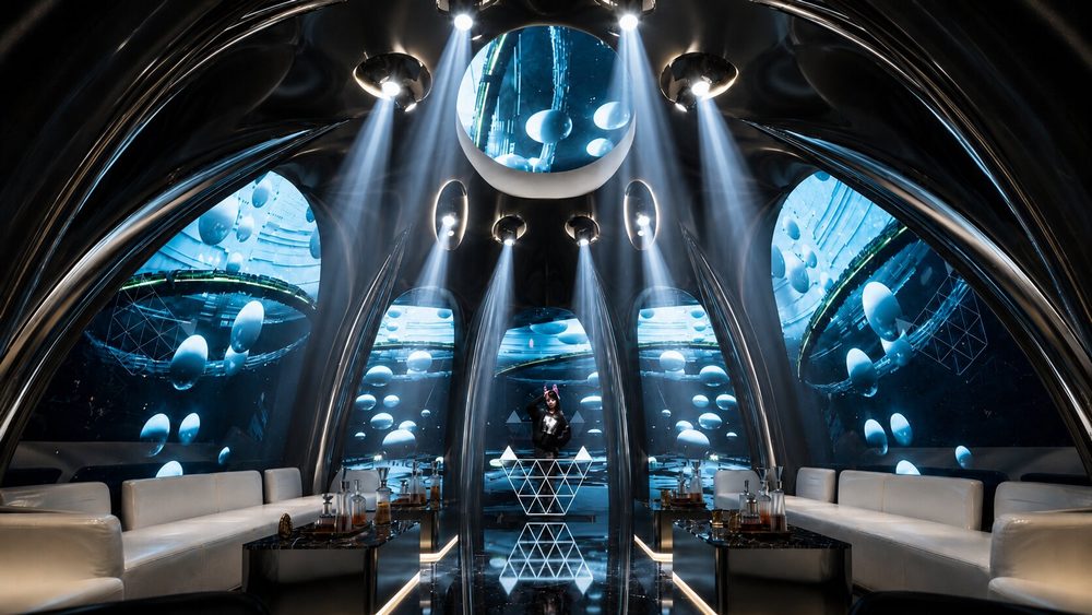 Thiết kế phòng Karaoke VIP phong cách Futuristic với màn hình LED 360 độ, nội thất Luxury, hệ thống âm thanh ánh sáng hiện đại và không gian giải trí cao cấp do KTV GROUP thiết kế thi công.