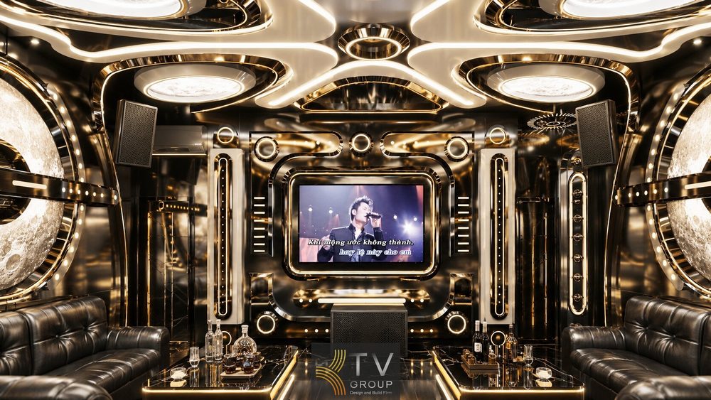 Mẫu thiết kế phòng Karaoke VIP 6 tại Tây Ninh tối ưu âm thanh, ánh sáng, trần LED và nội thất Luxury cho trải nghiệm giải trí cao cấp. Thiết kế thi công phòng Karaoke VIP 6 tại Tây Ninh với chủ đề không gian vũ trụ, hiệu ứng mặt trăng 3D và phong cách hiện đại đẳng cấp.