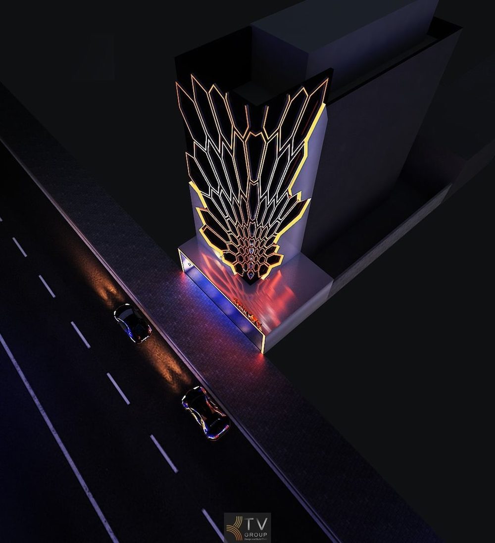 Thiết kế mặt tiền karaoke Seoul KTV phong cách Futuristic LED Facade nổi bật tại khu phố thương mại hiện đại