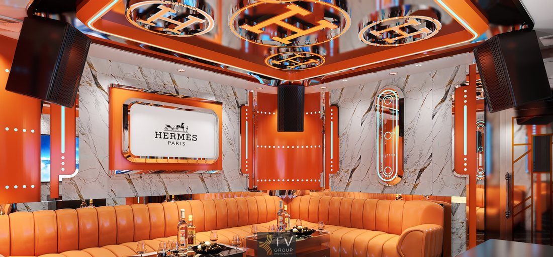 Phòng karaoke VIP thiết kế thi công theo cảm hứng Hermès Paris sở hữu không gian sang trọng, tinh tế và khác biệt, phù hợp set up vận hành KTV VIP, lounge karaoke và phòng tiếp khách cao cấp.