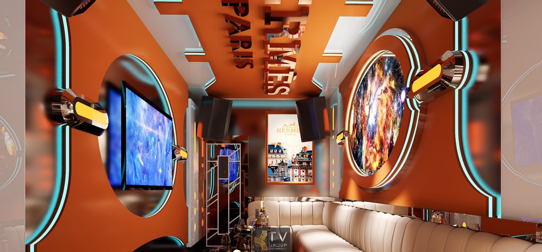 Không gian karaoke VIP Hermès Paris được KTV GROUP thiết kế theo phong cách Luxury Fashion, kết hợp màu sắc biểu tượng, vật liệu cao cấp và hệ thống ánh sáng thông minh, giúp nâng tầm trải nghiệm khách hàng và gia tăng doanh thu phòng VIP.