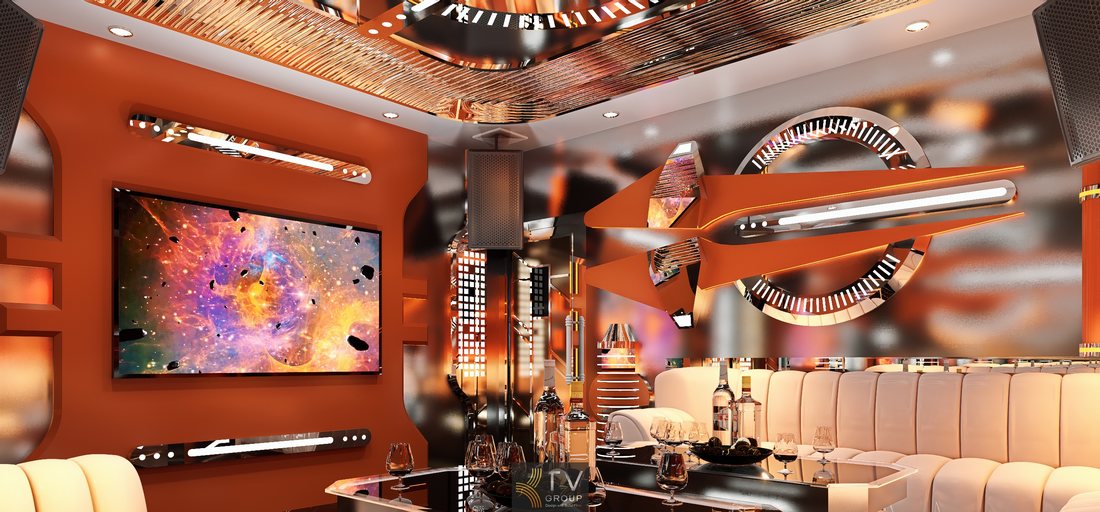 Thiết kế thi công phòng Karaoke VIP phong cách luxury ánh cam hiện đại, bố cục khoa học, vật liệu cao cấp, ánh sáng tạo cảm xúc mạnh, phù hợp triển khai mô hình KTV cao cấp, nâng tầm thương hiệu và tăng hiệu quả kinh doanh bền vững. 