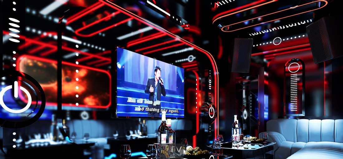 Mẫu thiết kế phòng Karaoke VIP Concept Night Club tại TP.HCM nổi bật LED đỏ đen, màn hình lớn, không gian club hiện đại, trải nghiệm giải trí cao cấp.