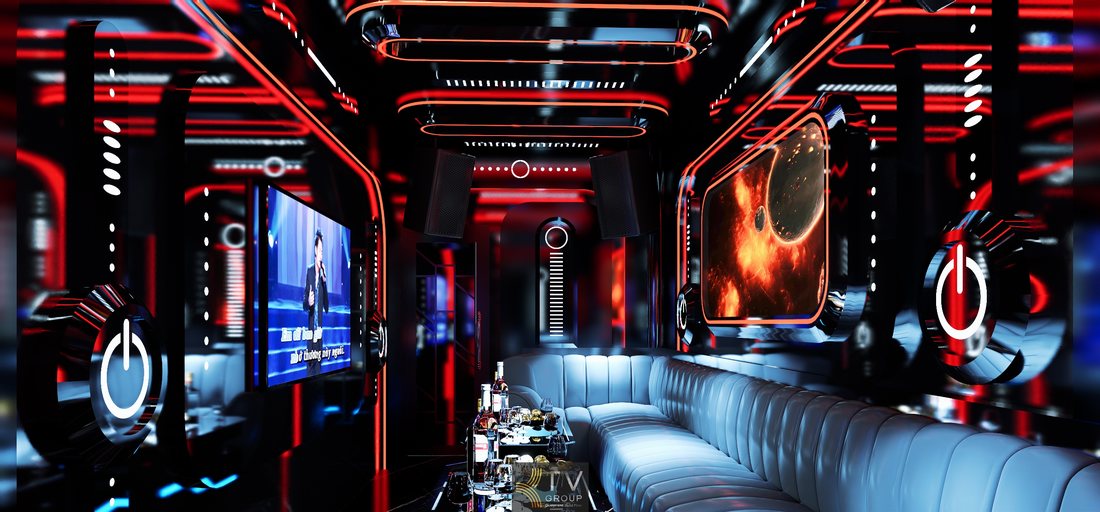Mẫu thiết kế phòng Karaoke VIP Concept Night Club tại TP.HCM sở hữu không gian LED đỏ đen mạnh mẽ, trần line công nghệ, màn hình lớn sắc nét, nội thất sofa cao cấp. Thiết kế mang tinh thần nightclub hiện đại, tối ưu âm thanh ánh sáng, nâng cao trải nghiệm giải trí, gia tăng giá trị kinh doanh cho mô hình karaoke cao cấp chuyên nghiệp, bền vững.