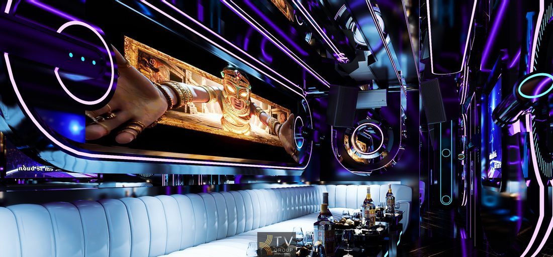 Mẫu phòng karaoke VIP phong cách tương lai nổi bật với Full LED, nội thất cao cấp, dễ thu hút khách và tăng doanh thu cho KTV.