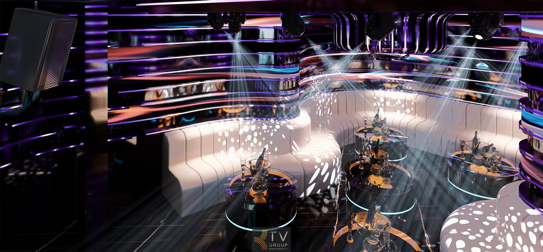 Mẫu phòng karaoke VIP Concept Future Wave LED với thiết kế uốn lượn hiện đại, ánh sáng nghệ thuật sống động, tạo không gian giải trí cao cấp, khác biệt và thu hút khách mạnh mẽ. 