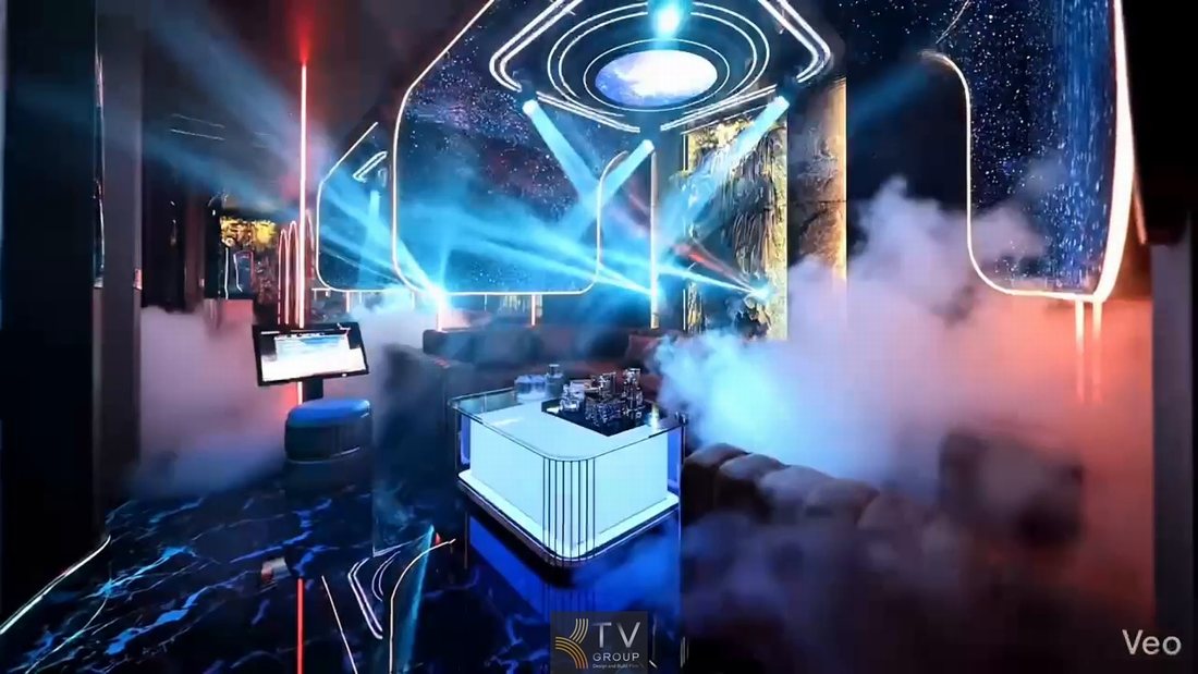 Thiết kế phòng KTV karaoke cao cấp trong dự án spa massage kết hợp karaoke, không gian hiện đại, ánh sáng LED nghệ thuật, tối ưu trải nghiệm giải trí