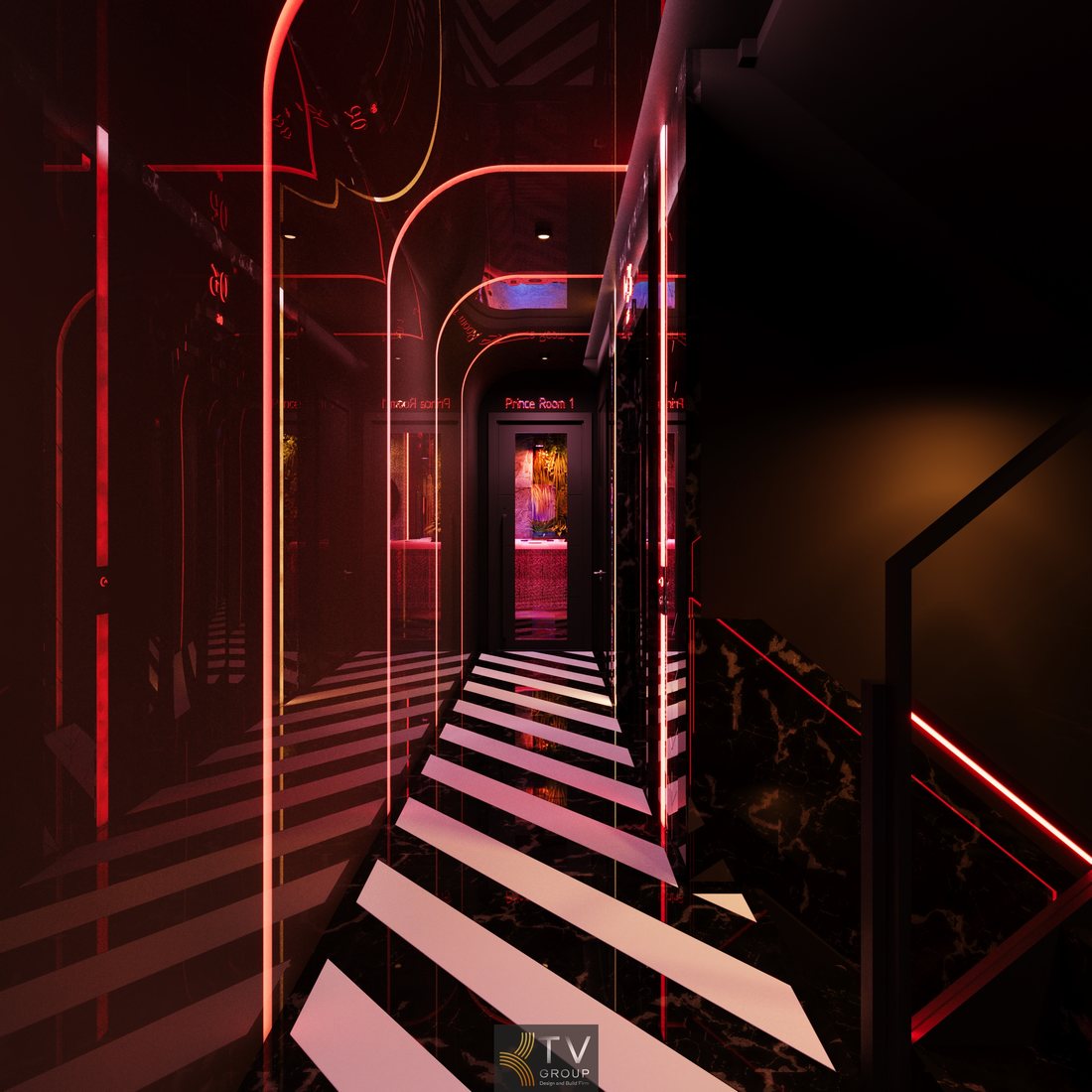 Hành lang spa massage kết hợp KTV karaoke thiết kế LED nghệ thuật, không gian giải trí cao cấp, tối ưu trải nghiệm và công năng vận hành