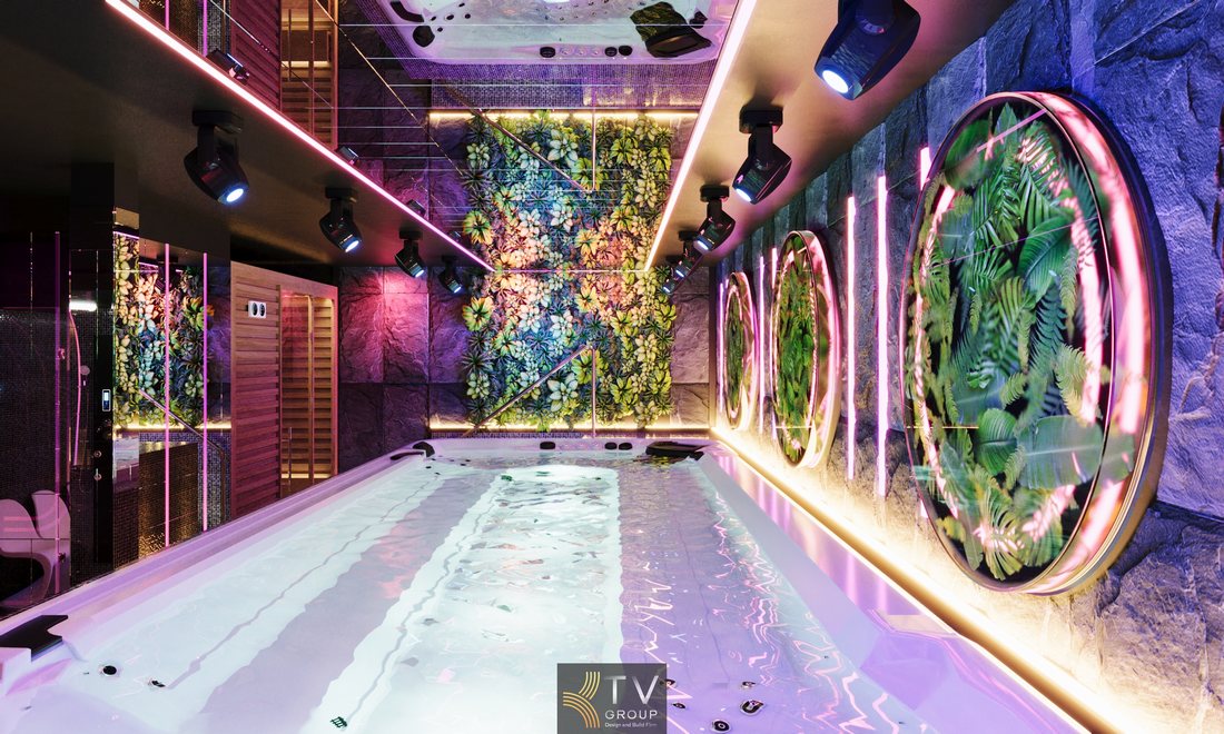 Thiết kế khu hồ ngâm Spa Massage cao cấp với ánh sáng LED, mảng xanh trang trí, vật liệu sang trọng, không gian thư giãn riêng tư, chuẩn mô hình kinh doanh hiện đại.