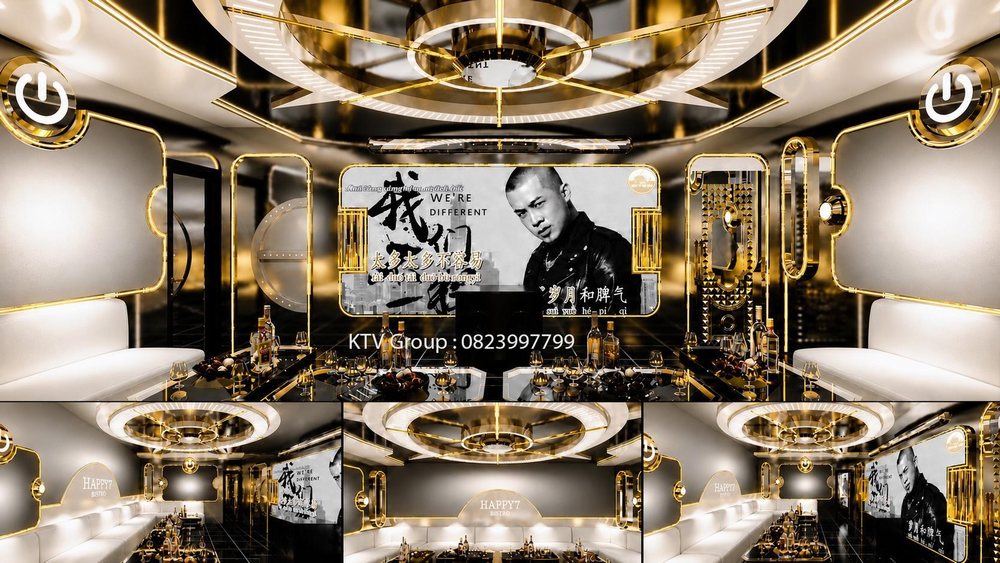 Thiết kế karaoke VIP luxury hiện đại với ánh sáng vàng cao cấp và nội thất sang trọng
