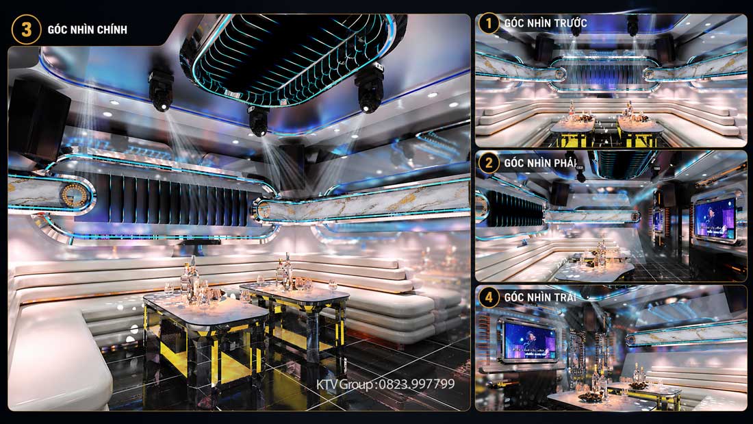 Thi công phòng karaoke KTV VIP hiện đại, nội thất sang trọng, ánh sáng LED ấn tượng, tối ưu trải nghiệm khách hàng và hiệu quả kinh doanh bền vững