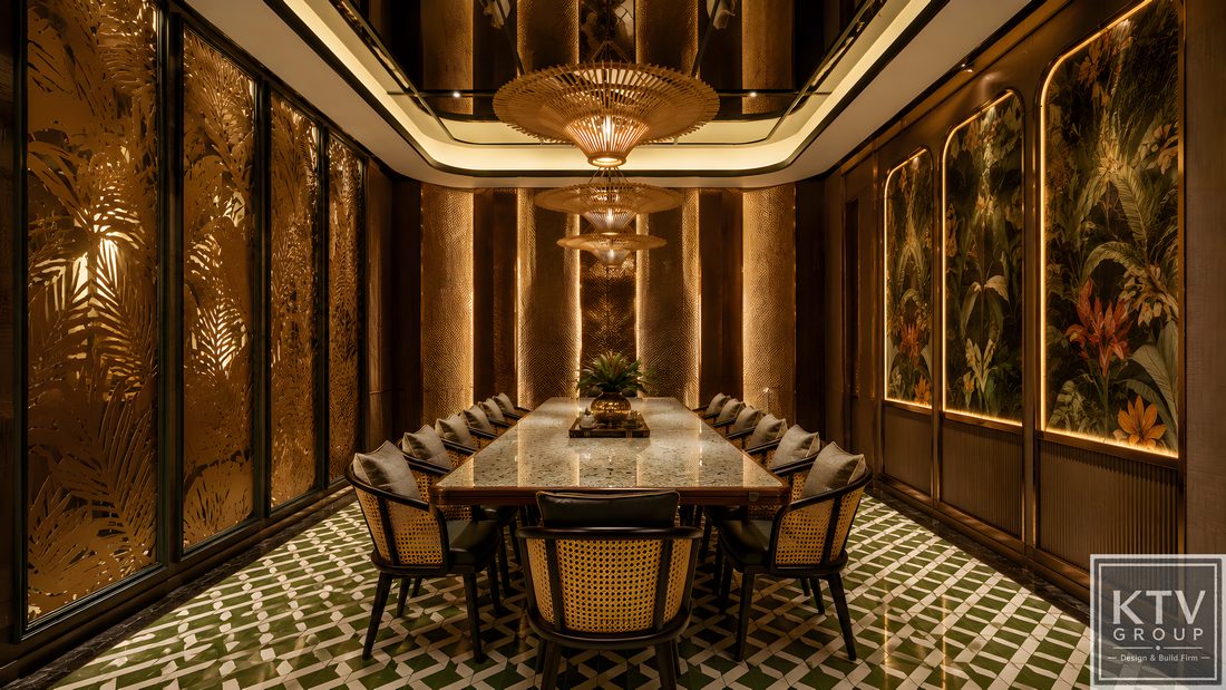 Thiết kế phòng VIP nhà hàng Tropical Luxury sang trọng tại TP.HCM Nội thất phòng VIP nhà hàng cao cấp với bàn ăn dài hiện đại Thi công phòng VIP nhà hàng phong cách Tropical Luxury đẹp Mẫu phòng VIP nhà hàng đèn chùm nghệ thuật cao cấp Không gian phòng ăn VIP nhà hàng sang trọng và riêng tư Thiết kế phòng VIP nhà hàng sử dụng vách CNC nghệ thuật Nội thất phòng VIP nhà hàng tông vàng đồng đẳng cấp Thiết kế thi công phòng VIP nhà hàng tối ưu công năng phục vụ Phòng VIP nhà hàng cao cấp dành cho tiếp khách doanh nhân Mẫu thiết kế phòng VIP nhà hàng đẹp hiện đại tại TP.HCM